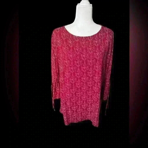 J. Jill Red Printed Scoop Neck Blouse XL - 3/4 Sleeve, Lightweight & Comfy - Picture 1 of 3